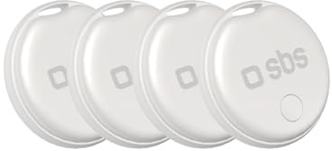 SBS Track My Dot Kit, Set da 4 Localizzatori Smart Tag compatibili con Apple Find My (solo iOS, Android non supportato), Finder Trova Oggetti Chiavi, Batteria CR2032 Inclusa, Foro Portachiavi, Bianco