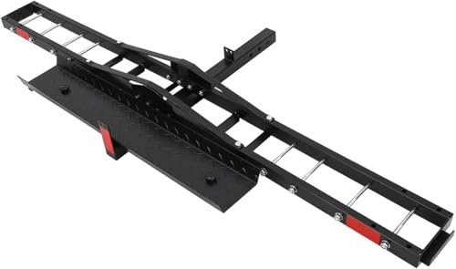 GarveeTech Motorcycle Trailer Carrier with Loading Ramp, 600 LBS Capacity, Heavy-Duty Iron Construction, Includes 4 Securing Straps, Black Motorcycle Transport Hitch Mount Platform, Black
