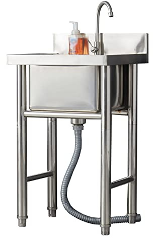 CSXSXAUO Fregadero de Servicio Independiente para lavadero, Cocina de Acero Inoxidable de un Solo Seno con Grifo para Garaje, Restaurante, Cocina,