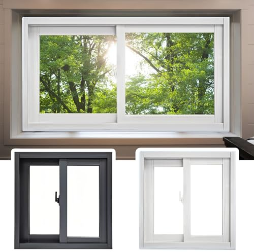 Källarskjutreglage fönsterersättning F montering härdat glas perfekt för garage eller skjul, vit ramstorlek 37 x 15 (94 x 38 cm) - och snygg uppgradering