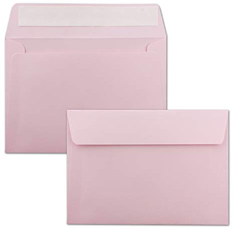 25x Briefumschläge Rosa DIN C6 Format 11,4 x 16,2 cm - Haftklebung - Kuverts ohne Fenster - Weihnachten, Grußkarten & Einladungen - Für A6 & A4 Papier