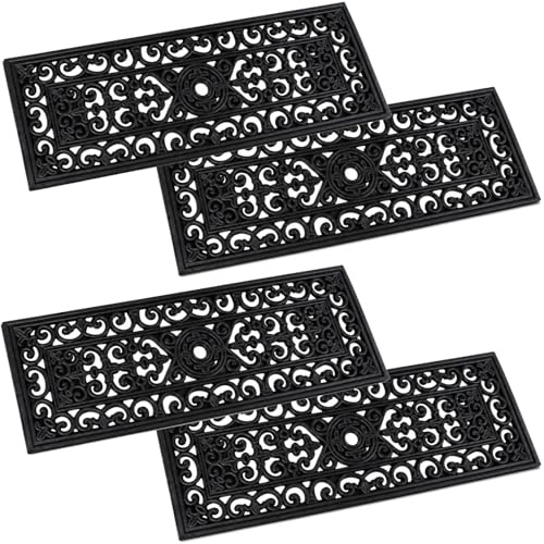 BURI Lot de 4 tapis d'escalier en caoutchouc aspect fonte 76,3 x 25,5 cm - Tapis d'escalier intérieur et extérieur - Tapis en caoutchouc rectangulaire en noir