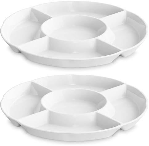 LAUCHUH Veggie Tray Set of 2, Porcelain Chip & Dip Serving Set Divided Serving Platter White Serving Tray for Mother's Day Party, Fruits, Veggies, Candy, Snack, Dessert, 12 inch