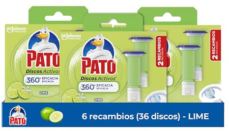 Pato Discos Activos Lima - Pack de 6 Recambios (36 Discos) - Limpia y Perfuma el Inodoro