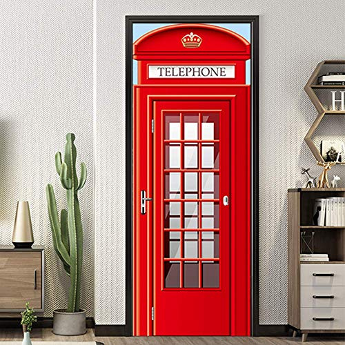 KACOLOR Modern Art Telephone Booth 3D Stairs Art Door Sticker for Home Decor, 2PCS Wall Decal Self-Adhesive Waterproof Removable Door Murals Wallpaper Home Decoration