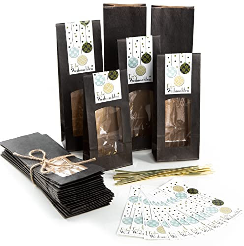 Logbuch-Verlag 25 Gebäcktüten weihnachtlich 8,5 x 5 x 26 cm schwarz Frohe Weihnachten Plätzchentüten INNEN FOLIERT mit Fenster