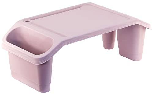 GEEZY Portable Bed Tray Table, Pink - Multipurpose Lap Tray Desk with Storage Pockets - Stackable & Lightweight Laptop Bed Table for Colouring, Activities, Breakfast, Crafts, Sofa, Kids & Adults