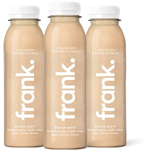FRANK JUICE MISTER WHITE – kaltgepresster veganer Saft | 12 x 330 ml | Aus Fruchtsäfte & Gemüsesäfte mit Mandeln, Banane, Vanille, Zimt, Agave und Zitrone, inkl. EINWEG-PFAND 3€