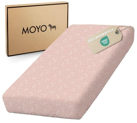 MOYO Kinder Spannbettlaken 140x70 cm I Zarte Blüte Rosé I 1 Stück I Atmungsaktives Bettlaken aus 100% OekoTex-Baumwolle I Hochwertiger Kinderbett-Bettbezug für Kindermatratzen