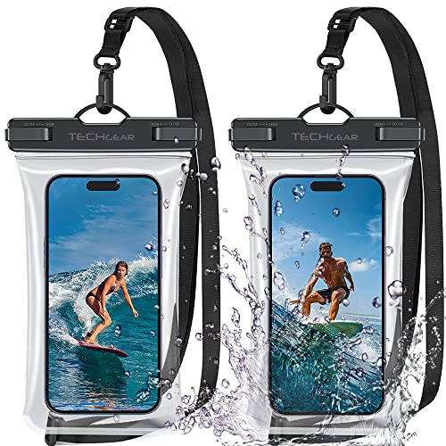 TECHGEAR Waterproof Phone Pouch, [2 Pack] IPX8 Floating Case for Swimming, Waterproof Phone Bag with Lanyard Compatible for iPhone 17 16e 16 15 14 13 12, Samsung S25 S24 S23 Ultra A17 A16 A26 A36 etc