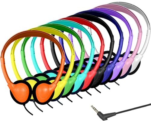 Ladont 10 Pack Kids Headphones Bulk for School Classroom, Multi Color Wired Headphones for Kids Students Child, 3.5mm Jack (10 Pack)