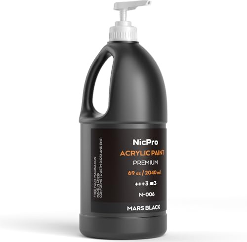 Nicpro Black Acrylic Paint Set, 2040 ml Large Acrylic Paint, Painting Accessories, Non-Toxic, for Various Surfaces, Canvas, Wood, Leather, Fabric, Stone, Crafts, for Adults, with Pump