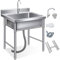 Stainless Steel Single Bowl Utility Sink Free Standing Commercial Restaurant Outdoor Sink with Tap for Garage Restaurant Kitchen Laundry Room Outdoor