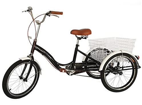 Owneed Dreirad Fahrrad, Dreirad Erwachsene 20 Zoll 3 Räder Fahrrad mit Einkaufskorb Hochkohlenstoffhaltiger Stahl Einstellbare Höhe Geeignete Höhe155-180cm