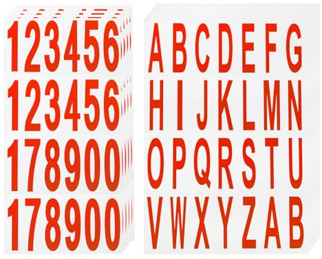 QUARKZMAN 10 Feuilles de Chiffres et de Lettres pour Boîte aux Lettres en Vinyle Réfléchissant Imperméable Autocollants de Numéro et de Lettre, Rouge Sur Blanc