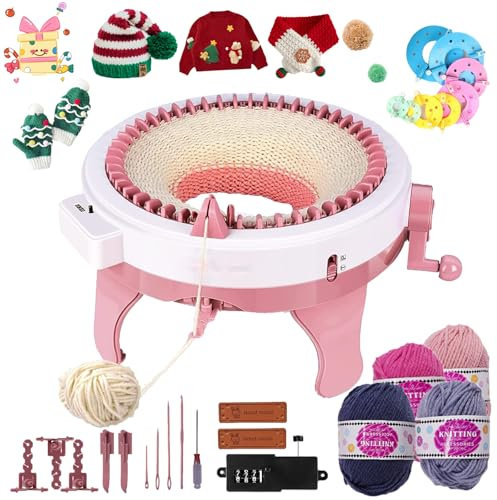 Strickmaschine 48 Nadeln,Smart Weaving Loom Strickmaschine,Knit Loom Machine Smart Manual Rotating Kit mit Reihenzähler, DIY-Runder Handstrick-Set für Erwachsene Kinder Socken Hüte Schals Handschuhe