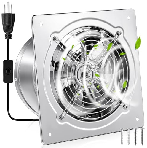 Yaocom 10 Inch Exhaust Fan 988 CFM Kitchen Exhaust Fan with Switch Small Exhaust Fan Bathroom Potable Plug in Garage Exhaust Fan with Damper for Shop, Smoking Room, Industrial Ventilation Use, Silver