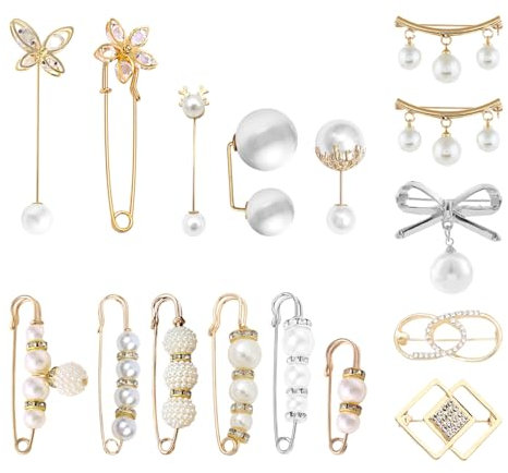 16 Pièces Épingles de Sûreté et Broches de Col, de Taille, de Perles pour Vêtements, Broches Décoratives de Pull