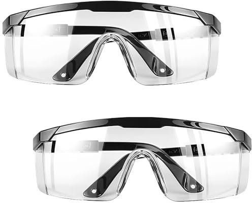 CUEMOON 2 occhiali protettivi da lavoro, con staffe regolabili, occhiali di protezione da lavoro, colore nero, per laboratorio e attività di gioco