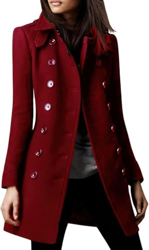 Cappotto Doppiopetto Invernale da Donna in Lana Cappotto da Ufficio alla Moda Slim Business Cappotto con Risvolto Elegante Classico retrò Casual di Tendenza (Borgogna,L)