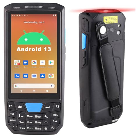 RUGLINE Escáner de código de barras Android 13 portátil con escáner láser Honeywell 1D, compatible Wi-Fi 4G LTE, para entrega en almacén, PDA resistente IP66, 4G+64G