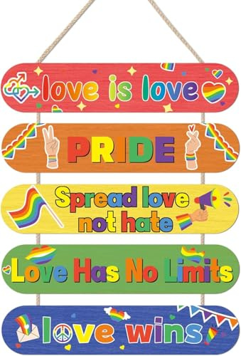 CHDITB LGBT Rainbow Wooden Sign,LGBTQ Month Decorations,Love is Love Wooden Hanging Plaque,LGBT Pride Month Door Hanger,Rainbow Heart Wall Art Sign Hanger for Gay, Gift for LGBTQ Couple