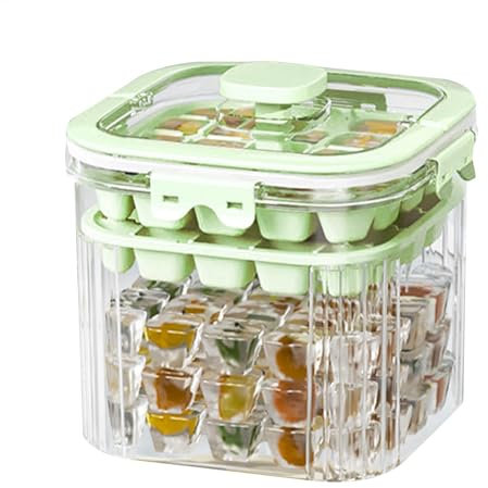 Contenedor Para Hielo - Contenedor Para Refrigerador Con Cuchara, Hielera Para Congelador | Hielera Con Tapa Hermética Y 2 Bandejas, Almacenamiento De Bloques De Hielo De Construcción Robusta Para Cóc