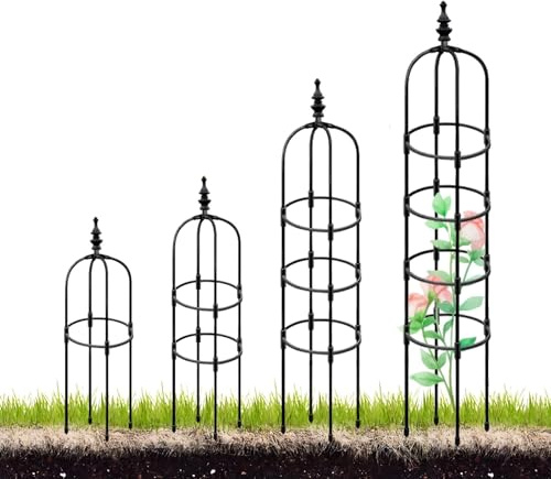 60 90 120 150 180 cm Metallspaljé Obelisk Spaljé för Klätterväxter Vinranka, Utomhus Jasminstöd Utomhus Krukväxtstödstruktur för Rosor, Tomater(Black,25 x 180cm/0.82 x 6ft)