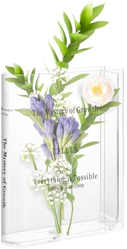 Decorative Vases, Book Vase, Flower Vases, Tulip Book Vase, Transparent Acrylic Flower Vase for Home, Office, Bedroom, Living Room, Desk, Bookshelf Decoration