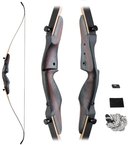 157.5 cm Takedown Recurve Bogen und Pfeil Set für Erwachsene Anfänger Outdoor Schießübungen Holz Rechtshänder 18.1-22.7 kg (22.7 kg)
