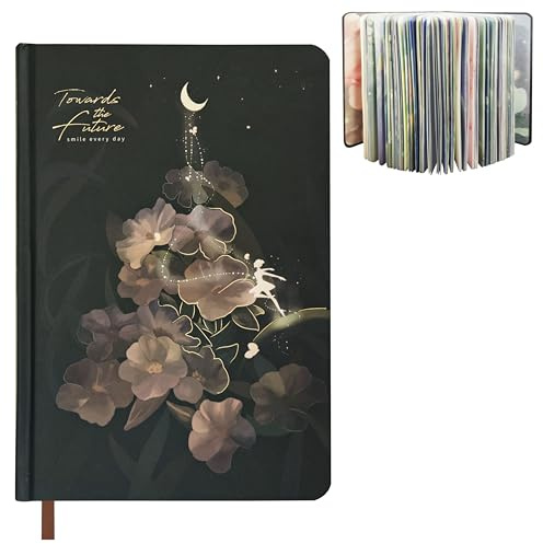 A5-dagbok, lyser i mörkret, 224 sidor, färgglada blommor på insidan, guldpräglat omslag med månsken, stjärnor och en balettflicka, perfekt för journalföring, scrapbooking, anteckningsbok-B