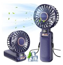 Ajgvq Ventilatore Portatile, 5 Velocità Ventilatore USB Ricaricabile di 4500mAh Batteria (Autonomia 20h), 180° Girevole Ventilatore Silenzioso, Display a LED, 3 in 1 Ventilatore da Tavolo/Mano/Collo