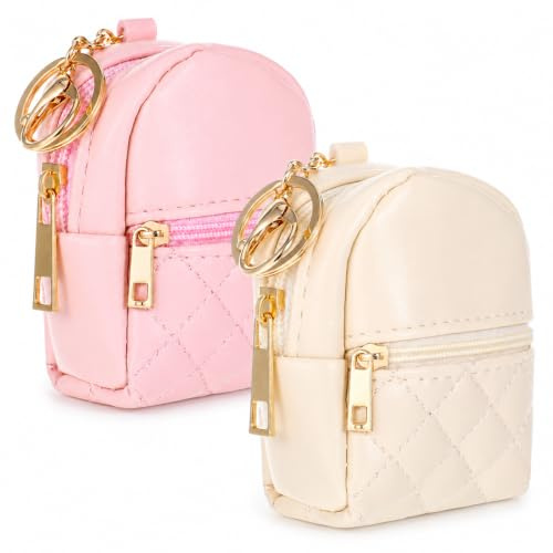 Mabor 2Pcs Mini Keychain Backpack, Cute PU Leather Coin Purse with Key Ring