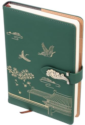 ibasenice Bloc-notes de Conférence à Couverture Pu A5 Vert, Cahier de Notes Style Chinois, Couverture Rigide, Pages Épaissies, pour Enseignants et Employés de Bureau