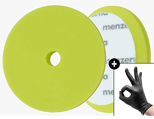 detailmate Set de Detalles - Menzerna Premium Polishing Pad Soft Cut Foam - 150 mm - Esponja de Pulido Suave - Verde + 2 nitrilo - Guantes Protectores