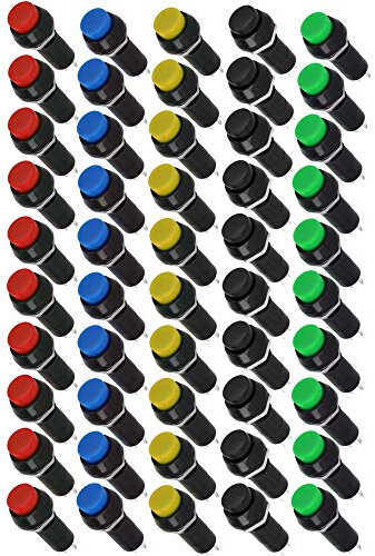 WITTKOWARE Sortiment Druckschalter mit 12mm Einbau-Ø, EIN/AUS, 1A, 250V, 50 Stück (5 Farben)