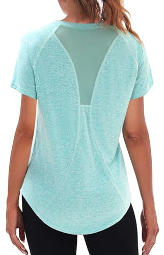 Wayleb Women's Gym Tops Ladies Sports T-Shirt, Workout Yoga Tops for Women, Basic Short Sleeve Tee Shirts,Fitness T Shirt Loose Activewear Aqua Blue