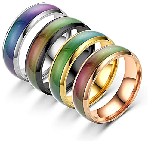 4Pcs Stainless Steel Temperature Changing Color Mood Rings Sensitive Mood Emotion Ring for Women Men Jewelry-7