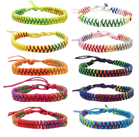 Niaciswe Brésilien Tressé à la Main - Bracelet d'Amitie Multicolores pour Femme et Homme - 10 Pièces Kit de Partenaires avec Cordon