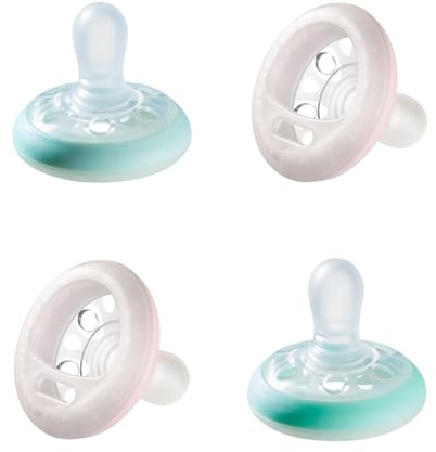 Tommee Tippee Ciuccio Che Simula il Seno Materno Night, Texture Simile Alla Pelle, Design Ortodontico Simmetrico, Include Recipiente Sterilizzare, 0-6 Mesi, Confezione 4, rosa/vert, 433561,152.0 grams