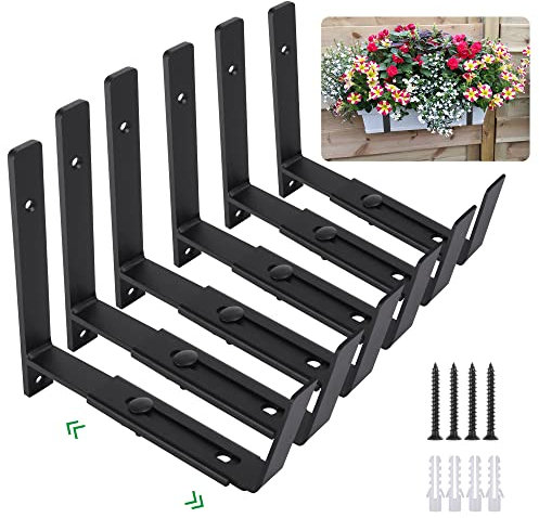 Maotong Verstellbare Blumenkastenhalterungen für Fenster, robuste Wandhalterung, Blumenkastenhalter für Pflanzkasten, Tiefe (von vorne nach hinten), 15,2 bis 30,5 cm, Schwarz, 6 Stück