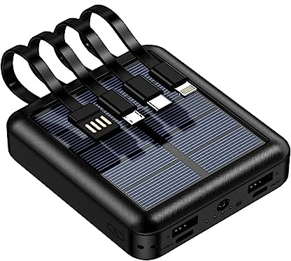 Solar Power Bank, 20000mAh Portabel Solar Telefonladdare med Dubbel USB, USB C, Micro USB Port, Vattentät Bärbar Solar Nödkraftförsörjning, för Utomhusresa (Svart)