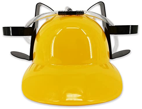 Pohotobooth Props Ltd Novelty Drinking Helmet, Hands Free Beer & Soda Can Holder Hat with Straws, Funny Party Helmet for Stag Do, Hen Party, Festivals, BBQs, Fancy Dress & Football Nights (Yellow)