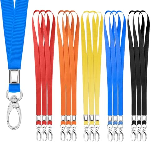 AZWOOD Schlüsselbänder Umhängebänder, 15 Stück Bunt Schlüsselband mit Drehbarem Metallclip - Premium Nylon Umhängeband Neck Lanyards Strip für Ausweise Schlüssel Büro Abzeichen Brieftaschen
