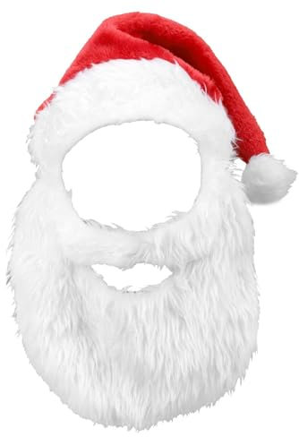 Weihnachtsmann-Bart, Weihnachtsmann-Mütze und Bart - Rote Weihnachtsmützen,Weihnachtsmann-Kostüm, Weihnachtsmütze, Erwachsener, weißer Bart, atmungsaktiv, multifunktional, für Weihnachtsfeiern