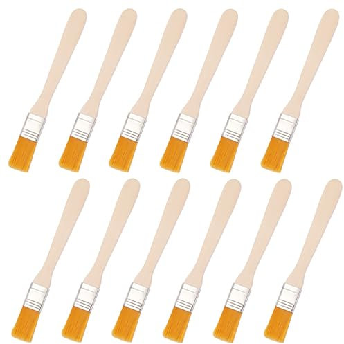 YPYMOD 12 Piezas Brochas Planas, Madera Cepillo de Pintura Set, Conjunto de Pinceles de Pelo de Nailon, para Pintura, Tintes, Barnices, Pegamentos y Bricolaje en el Hogar - 13 * 1.4 CM