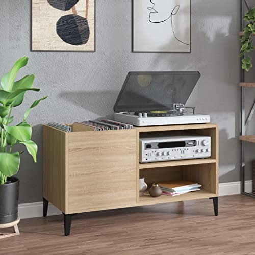 Tidyard Sonoma ek skivskåp 84,5 x 38 x 48 cm konstruerat trä, förvaringsskåp med fack, CD- och DVD-hylla, sidoskåp för vardagsrum, sovrum, kontor A
