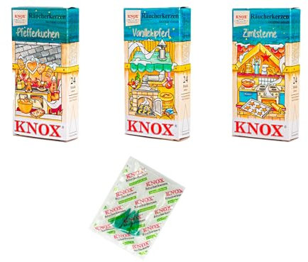 KNOX Juego de 3 conos de incienso de Navidad, diseño de estrellas de canela, vainilla y pastel de pimienta. Cantidad: 72 unidades. Fabricado en Alemania
