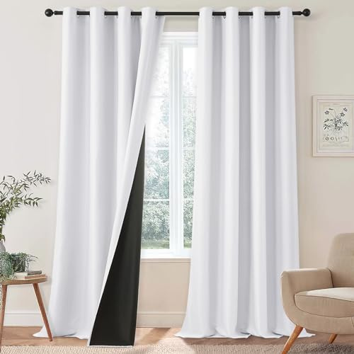 MRTREES Tende Termica Isolante Bianche Soggiorno Moderne 2 Pezzi, 140x220 CM, Tende Oscuranti con Anelli per Finestre Oscuramento al 100% Tenda Fonoassorbente Camera da Letto
