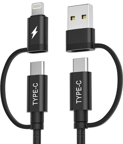 BASESAILOR for iPad Mini 7 Câble de Charge Multi USB C 1M, 4 en 1 Universel Type C Charge Rapide avec Ports USB A/Lightning pour Mini 6/5 Air 4 Pro 10e Génération, iPad 8/9, Galaxy S10 S9 FE,iPhone